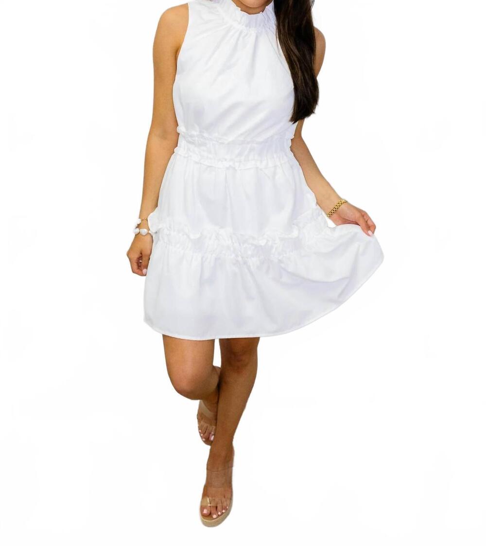 NEW TCEC mock neck ruffle mini dress in white